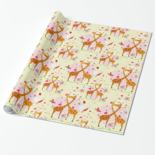 Papel De Presente Amor e beijos girafas