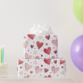 Papel De Presente Amor em Aquarela - Padrão Caprichoso de Corações