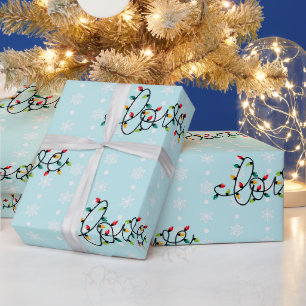 Papel De Presente "Amor" em Luzes de Natal, Flocos de Neve Brancos,