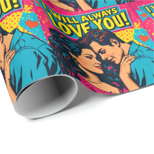 Papel De Presente Amor Romântico Pop Art Azul Magenta Amarelo