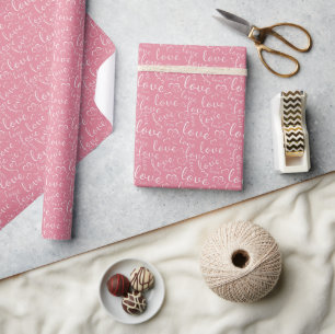 Papel De Presente Amor Rosa e Corações Dia dos Namorados Romântico