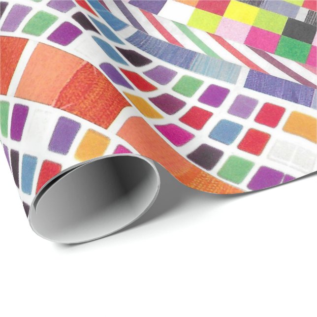 Papel De Presente Amostras Vermelhas e Pixels Coloridos (Ponta do rolo)