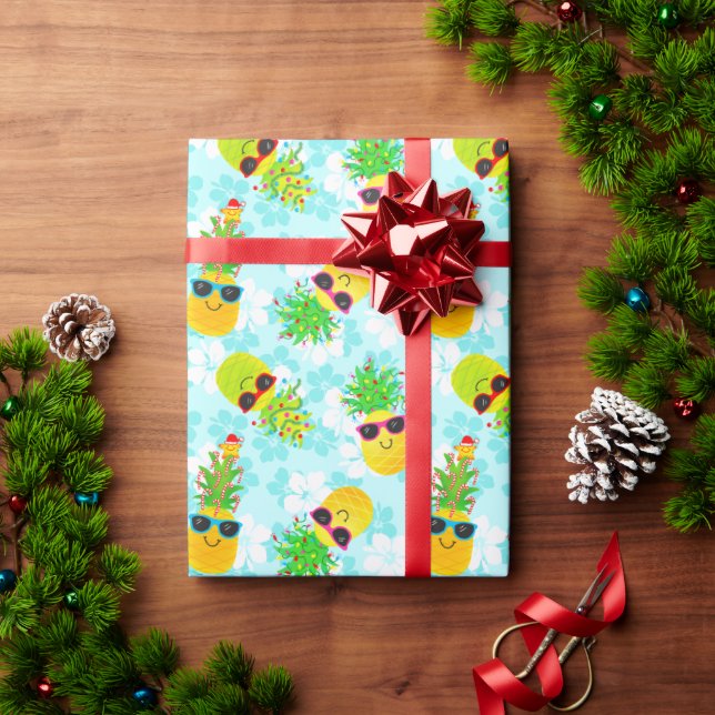 Papel De Presente Ananás de Natal Tropicais Engraçado (Presente de Natal)