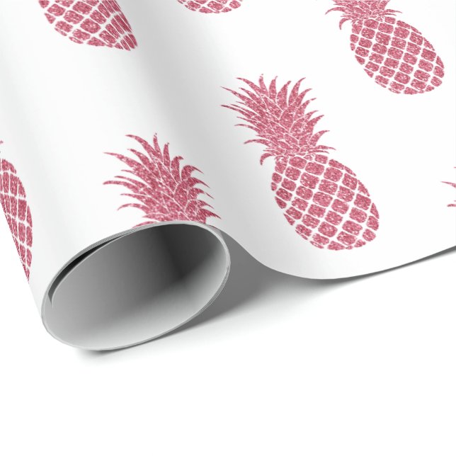 Papel De Presente Ananás Tropicais Rosa-Rosa-Rosa-Girassol (Ponta do rolo)