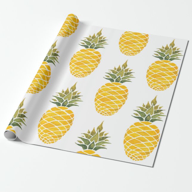 Papel De Presente Ananases. Ilustração pintada manualmente com aquar (Desenrolado)