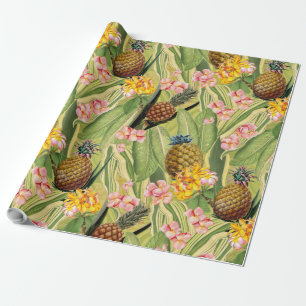 Papel De Presente Ananases tropicais e flores matam