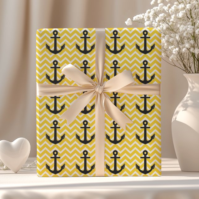 Papel De Presente Âncora de Chevron Amarelo Dourado (Criador carregado)