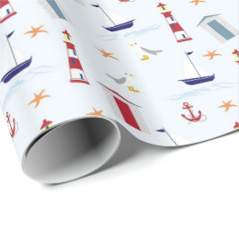 Papel De Presente Âncora de veleiro náutico gaivota farol oceano