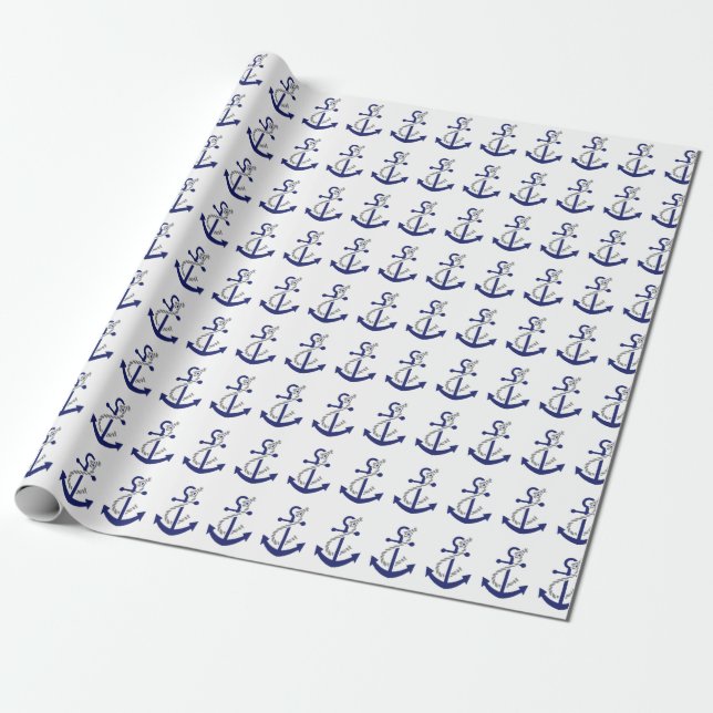 Papel De Presente Âncora e corda náuticas (Desenrolado)