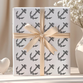 Papel De Presente Âncora e Corda Preta e Branca Vintage