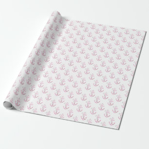 Papel De Presente Âncora Floral Cor de Água Náutica Rosa-Rosa Costei
