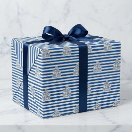 Papel De Presente Âncora Náutica Listras Azuis de Aniversário de Cab