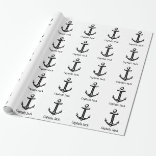 Papel De Presente Âncora náutica preta de Personalizable