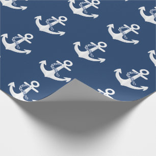 Papel De Presente Âncora Símbolo Náutico Clássico Branco Azul Marinh