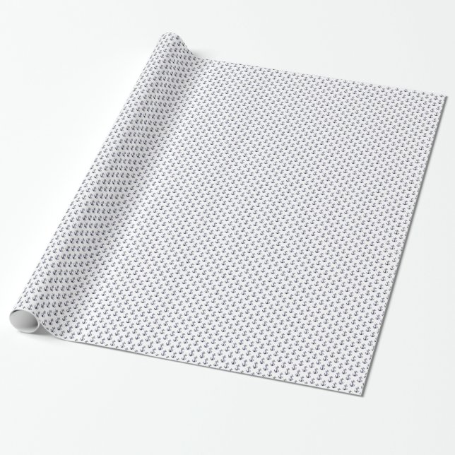 Papel De Presente Âncoras Azuis Navais, Fundo Branco (Desenrolado)