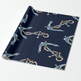 Papel De Presente Âncoras de Aquarela Azul-Marinho