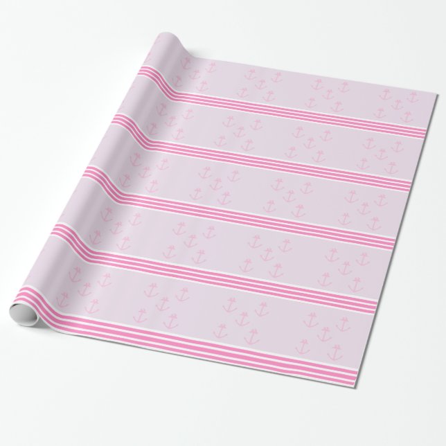 Papel De Presente Âncoras Náuticas Rosa (Desenrolado)