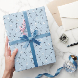 Papel De Presente Âncoras Navais Pequenas Lançadas em Azul Suave Cos
