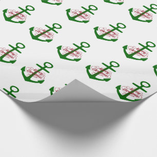 Papel De Presente Âncoras vermelhas e verdes náuticas do Feliz Nat