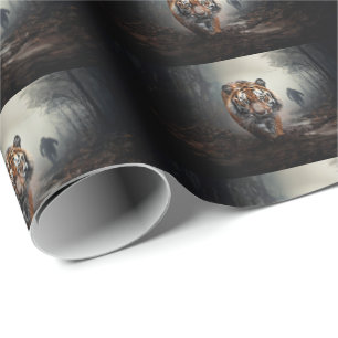 Papel De Presente Andando Velha floresta surreal de tigre preto e la