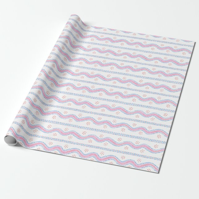 Papel De Presente Andrew Stripe rosa e azul (Desenrolado)
