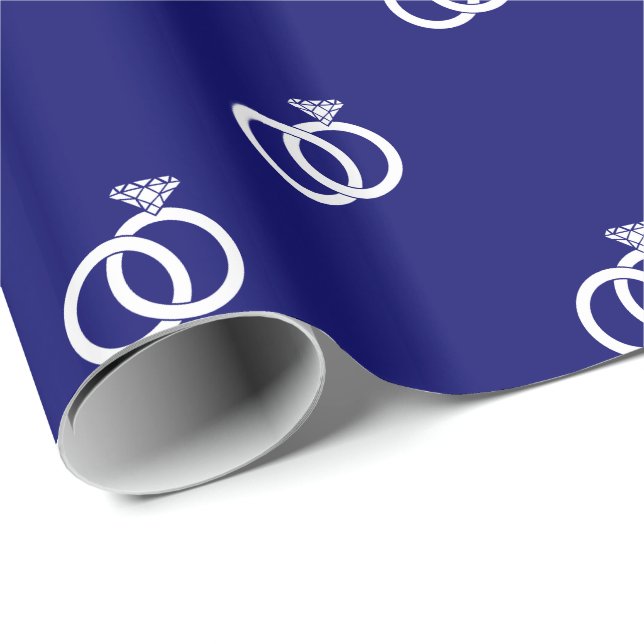 Papel De Presente Anéis de Casamento Branco Personalizáveis em Azul  (Ponta do rolo)