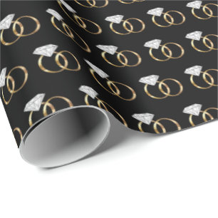 Papel De Presente Anéis de Casamento Diamante Dourado
