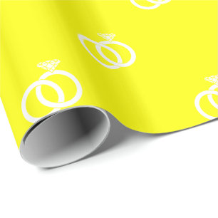 Papel De Presente Anéis de Noiva Brancos em Amarelo