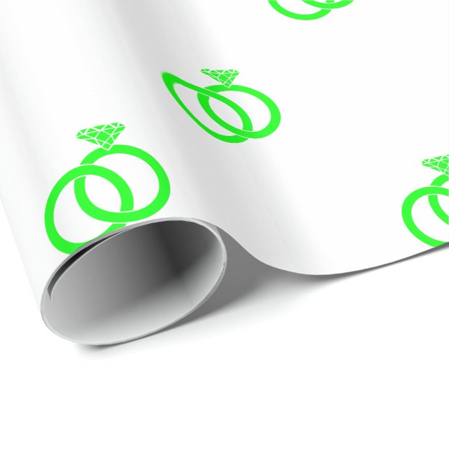 Papel De Presente Anéis de Noiva Verde Lima Personalizáveis em Branc (Ponta do rolo)