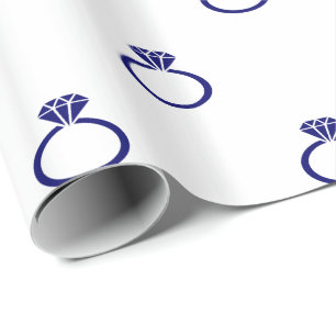 Papel De Presente Anéis de Noivado Azul Marinho em Branco
