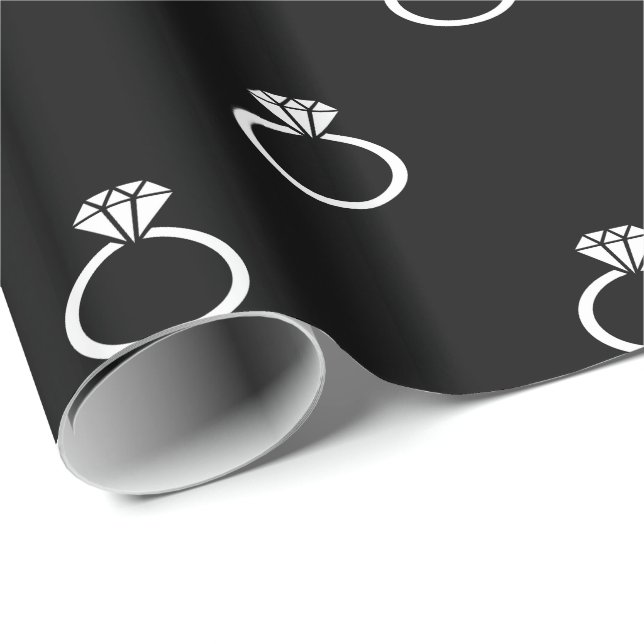 Papel De Presente Anéis de Noivado Brancos em Preto (Ponta do rolo)