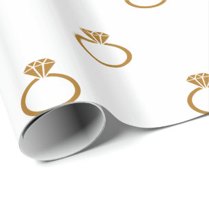 Papel De Presente Anéis de Noivado em Ouro Fosco sobre Branco