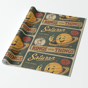 Papel De Presente Anéis Finos de Saturno Padrão de Humor Espacial Vi