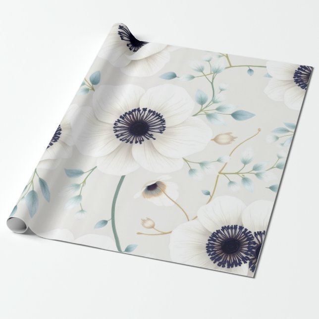 Papel De Presente Anêmona Branca & Eucalipto Páscoa  (Desenrolado)