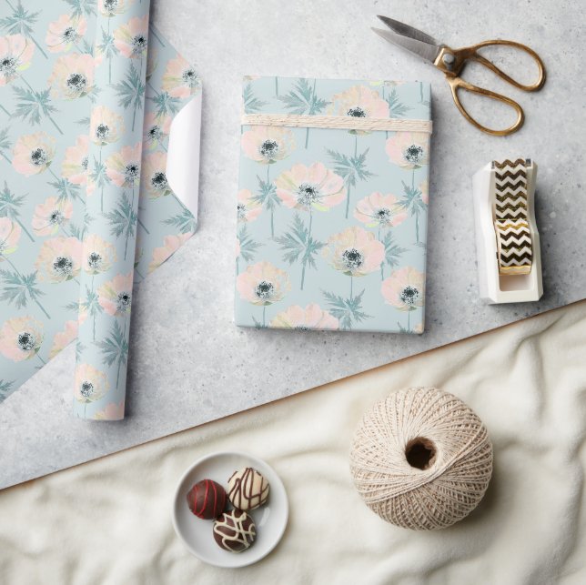 Papel De Presente Anêmonas rosa delicadas. (Artesanato)
