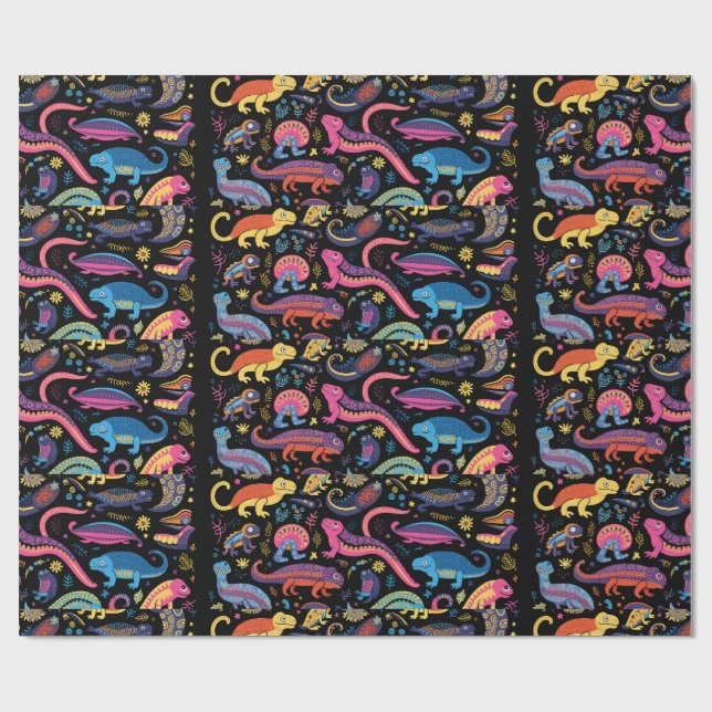 Papel De Presente Anfíbios em cores fantasiosas em preto (Aberto)