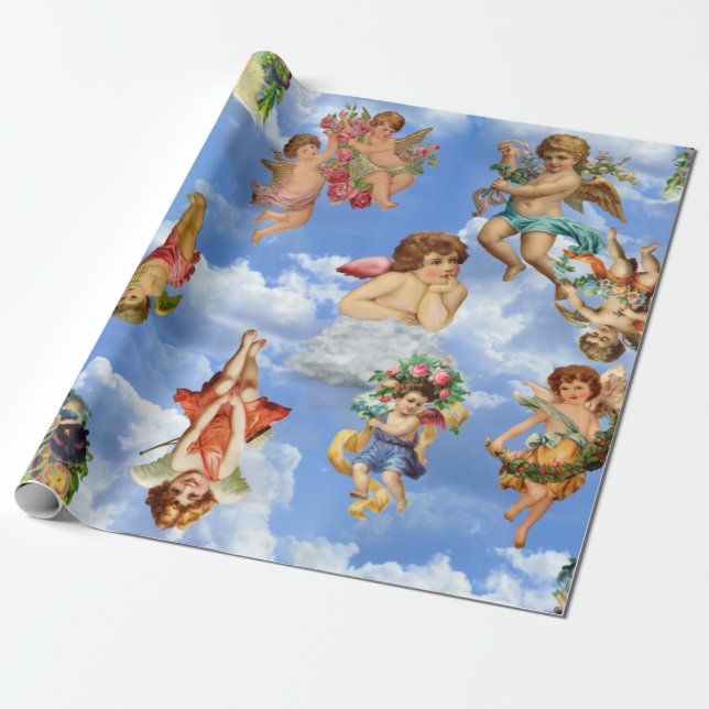 Papel De Presente angel cherub nuvens antigo vitoriano celestial (Desenrolado)