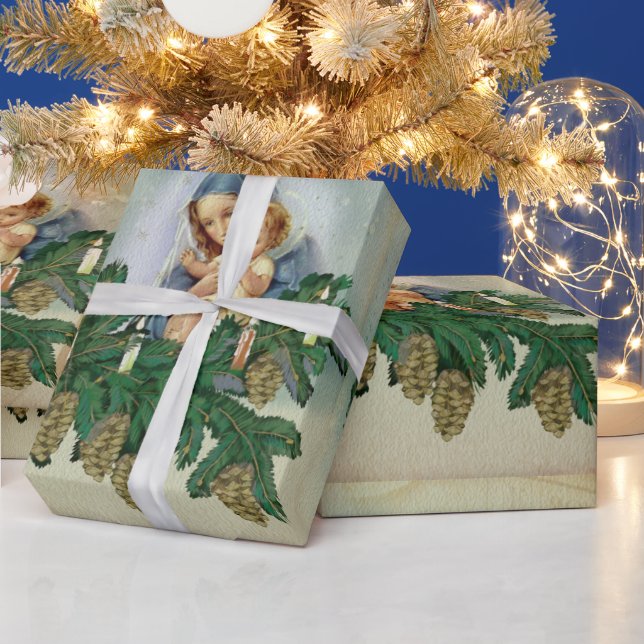 Papel De Presente Angel Christmas Mery e Jesus na luz da vela (Feriados)