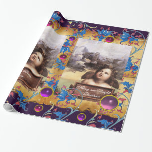 PAPEL DE PRESENTE ANGEL DE NATAL, GEM DE PINCO DE PARCHA AZUL VERMEL