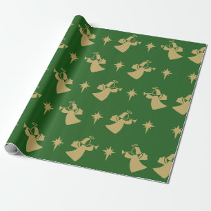Papel De Presente Angel Natividade Star Green Dourado