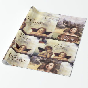 Papel De Presente ANGELS/Winged Cherubs NATMAS JOY PEACE LOVE