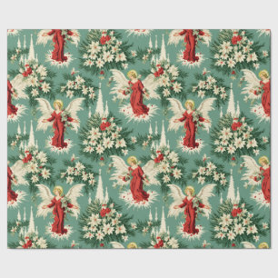 Papel De Presente Ângulos e flores dos Natais vintages retrorreflect