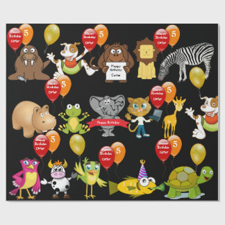 Papel De Presente Animais Aniversário com Nome e Idade Aniversário