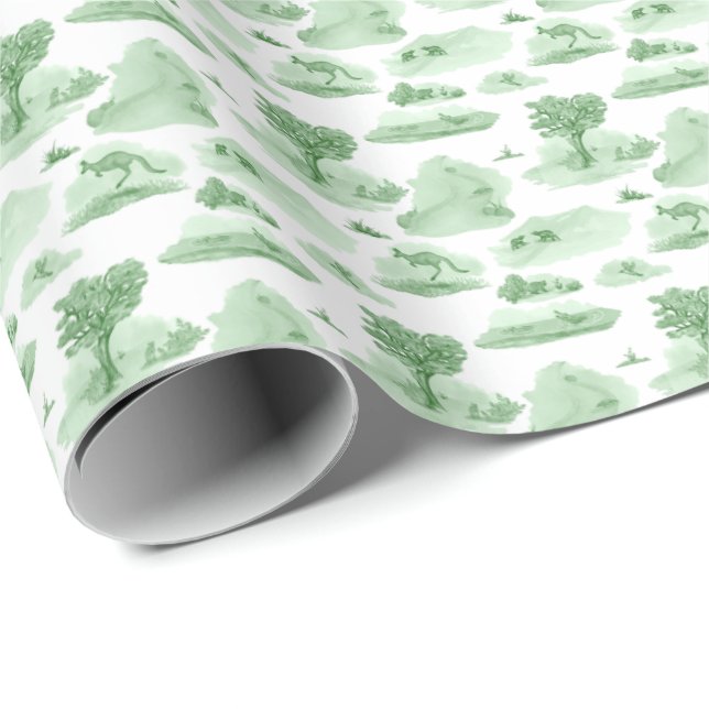 Papel De Presente Animais Australianos Toile (Verde) (Ponta do rolo)