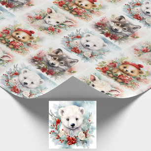 Papel De Presente Animais Bebês Lindos de Natal Urso Polar Cordeiro 