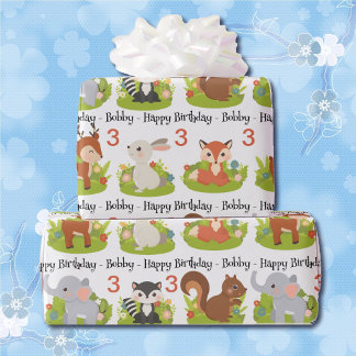 Papel De Presente Animais Bons Personalizam Nome e Idade Aniversário