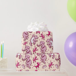 Papel De Presente Animais Cachorros Dançam Pink Padrão