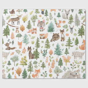 Papel De Presente Animais da floresta baby shower neutro