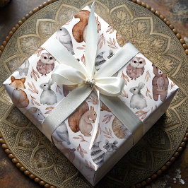 Papel De Presente Animais Da Floresta De Cores Aquáticas