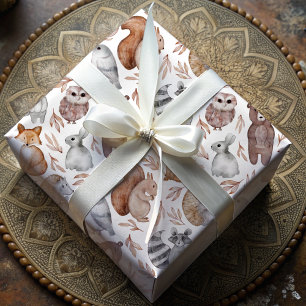 Papel De Presente Animais Da Floresta De Cores Aquáticas